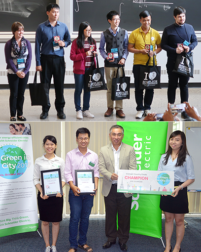 Sinh viên Lê Đình Nhật Khánh của ĐH Duy Tân (áo vàng) trong đội Vô dịch CDIO Academy 2017 (ảnh trên) và sinh viên Duy Tân đoạt giải Sản phẩm được Bình chọn nhiều nhất tại Microsoft Imagine Cup Châu Á 2018 (ảnh dưới)