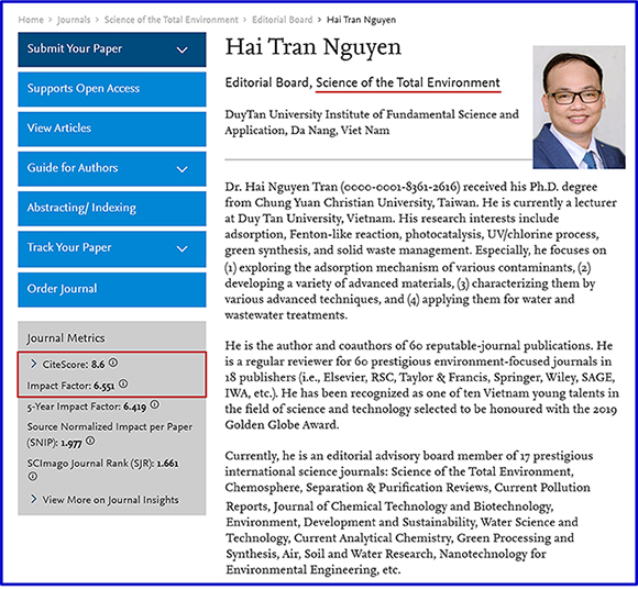 TS Trần Nguyễn Hải được giới thiệu trên tạp chí Science of the Total Environment 