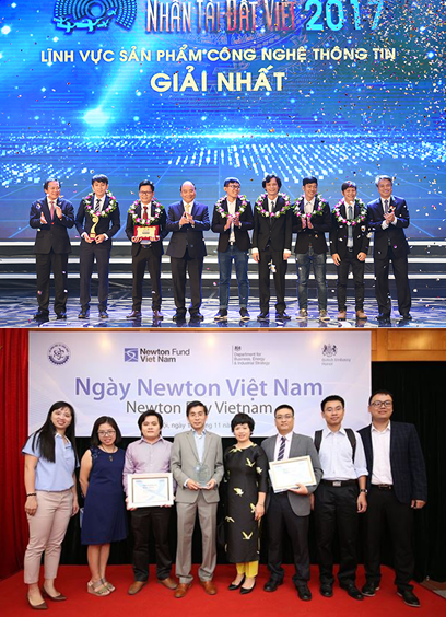 Thủ tướng Nguyễn Xuân Phúc trao giải Nhất Giải thưởng Nhân tài Đất việt 2017 cho nhóm tác giả ĐH Duy Tân và các nhà khoa học của ĐH Duy Tân nhận Giải Newton Prize 2017