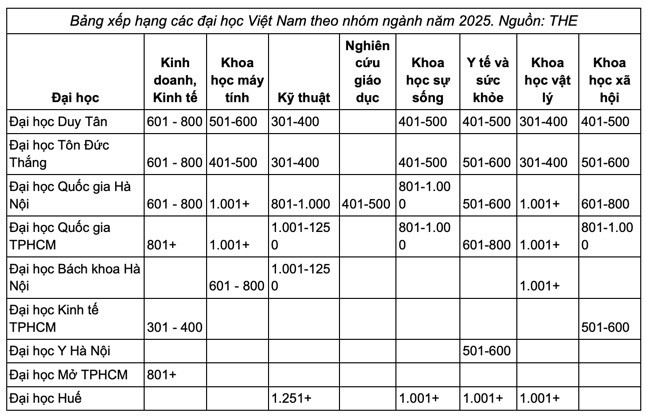 9 đại học Việt Nam vào bảng xếp hạng thế giới theo nhóm ngành THE 2025