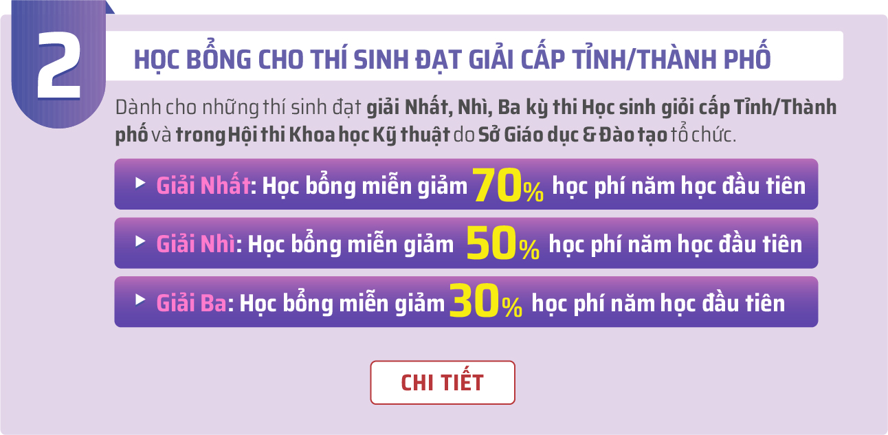 học bổng cho thí sinh đạt giải cấp Tỉnh, Thành phố