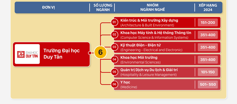 Xếp hạng QS các ngành nghề của các đại học Việt Nam 2024