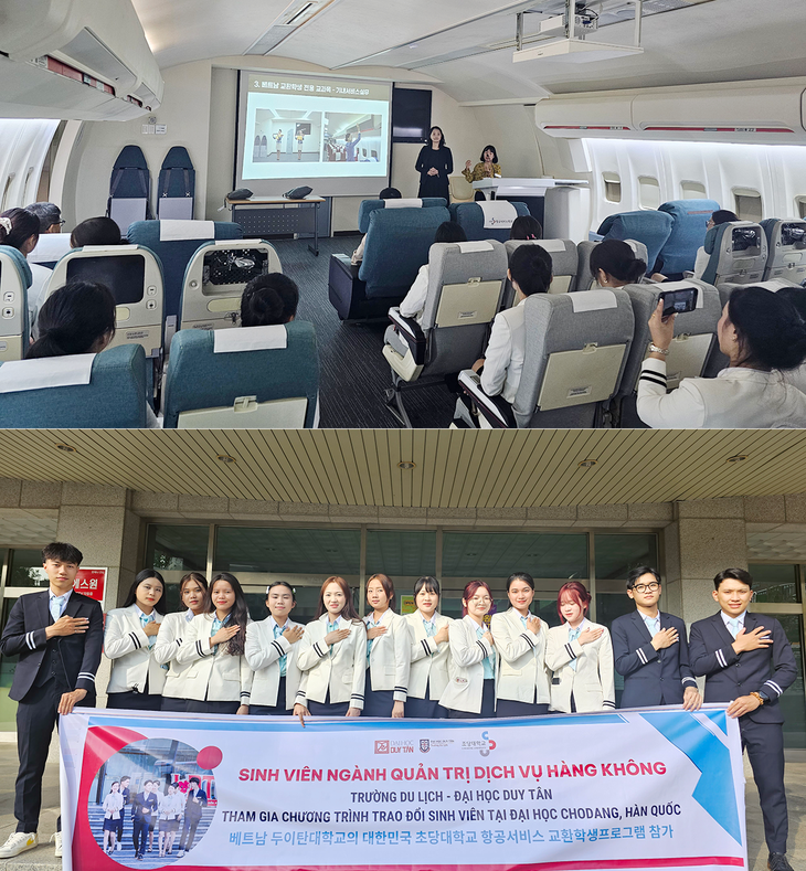 SV DTU được thực hành nghiệp vụ ngay trong khoang mô phỏng máy bay thật ở Hàn Quốc