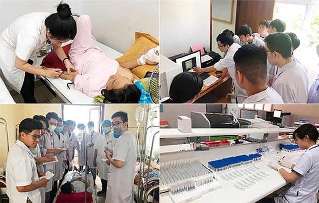 Sinh viên Duy Tân được các bác sĩ của Bệnh viên TW Huế tận tình hướng dẫn thực hành nhiều kỹ năng lâm sàng