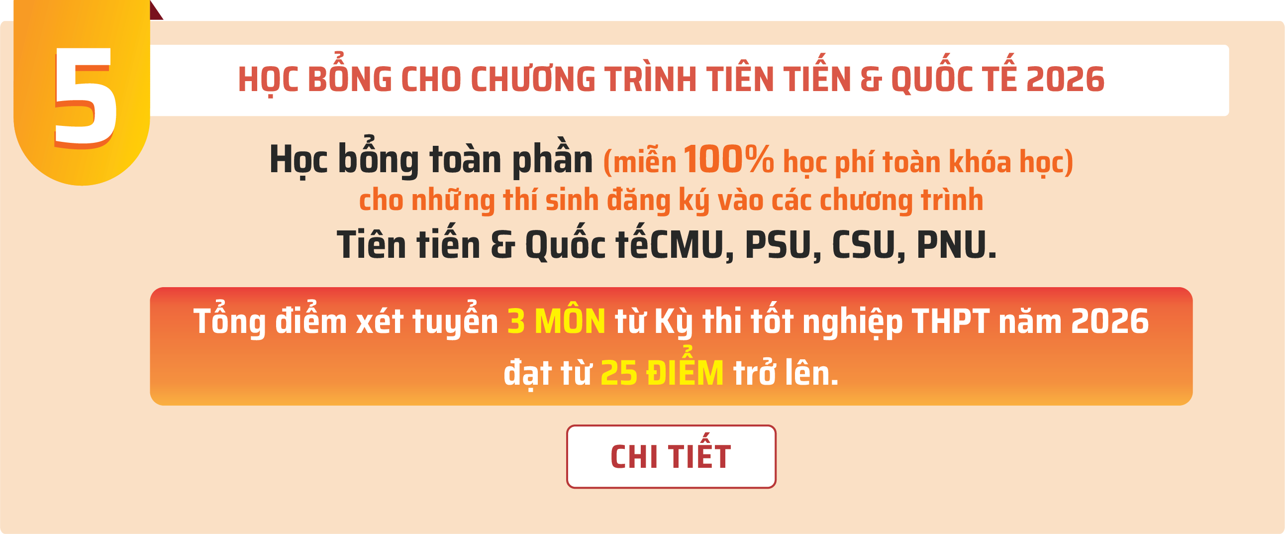 Học bổng chương trình Tiên tiến & Quốc tế CMU, PSU, CSU, PNU năm 2026