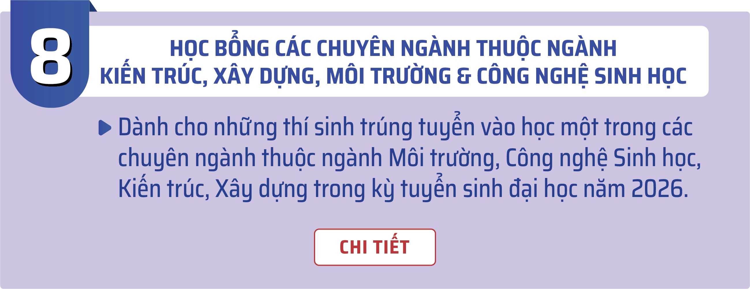 Học bổng các chuyên ngành thuộc ngành Kiến trúc, Xây dựng, Môi trường & Công nghệ Sinh học năm 2026